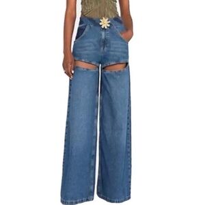AREA Blue Flare Wide Leg Jeans